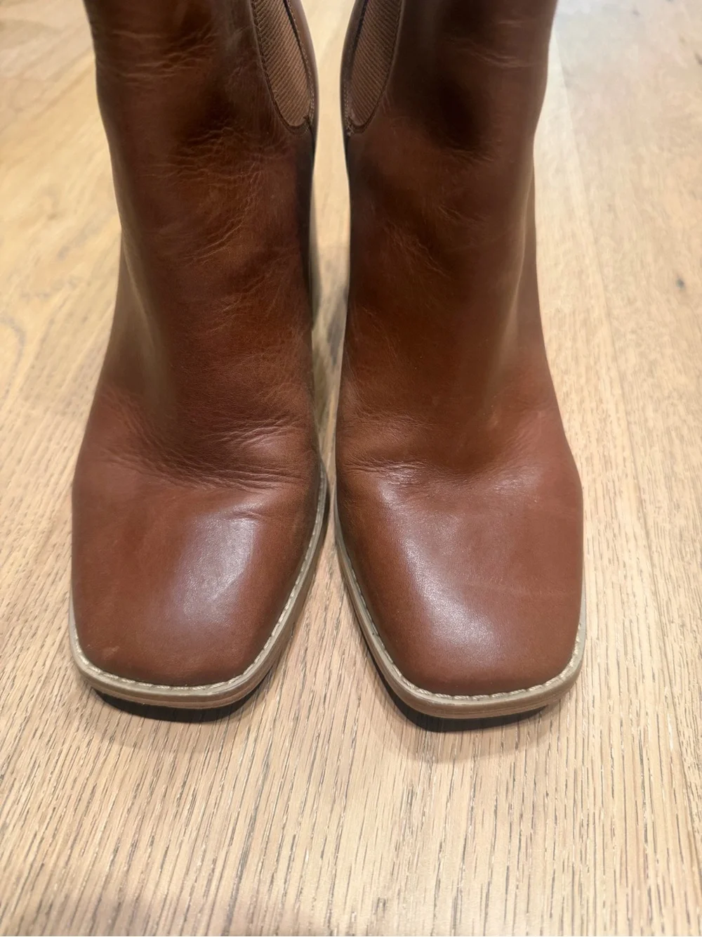 Nine West Brown Leather Block Heel Booties